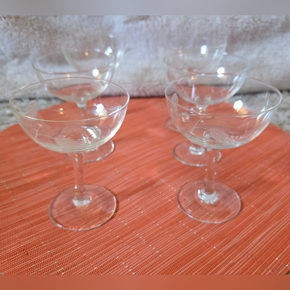 Vintage Noritake Sasaki Wheat Pattern Etched Crystal Champagne Glasses Set of 4